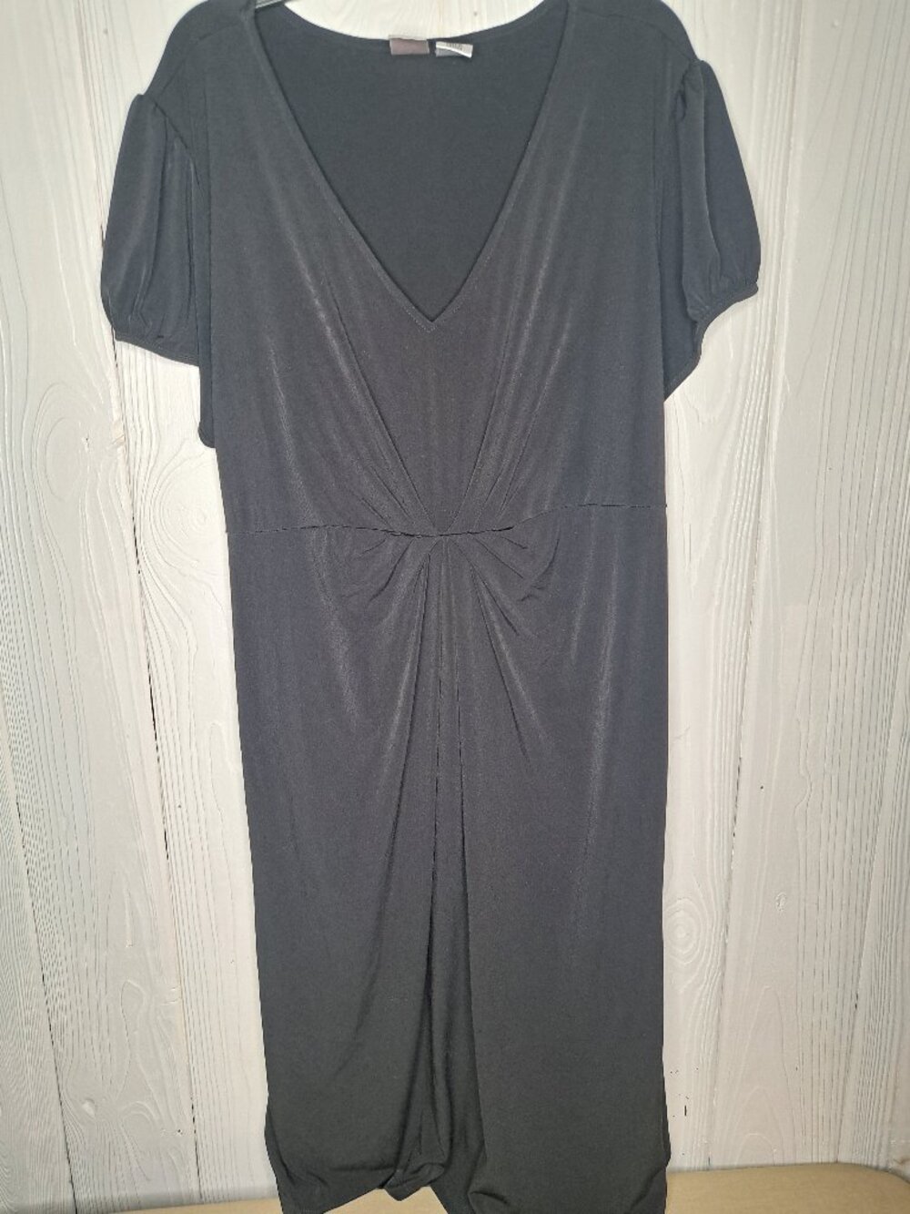 Duo Maternity Dress XL Black Pleated front Tie Back Stretchy Elegant